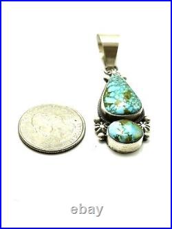 Navajo Sterling Silver Old Style Sonoran Gold Turquoise Pendant By Eli Skeets