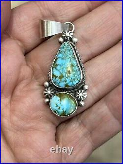 Navajo Sterling Silver Old Style Sonoran Gold Turquoise Pendant By Eli Skeets