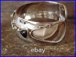 Navajo Sterling Silver Onyx Horse Rope Cuff Bracelet by Bobby Platero