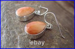Navajo Sterling Silver Orange Spiny Oyster Dangle Earrings