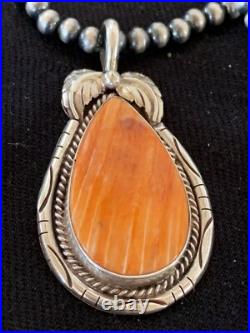 Navajo Sterling Silver Orange Spiny Oyster Pendant 20 Necklace 00325