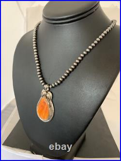 Navajo Sterling Silver Orange Spiny Oyster Pendant 20 Necklace 00325