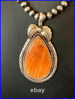Navajo Sterling Silver Orange Spiny Oyster Pendant 20 Necklace 00325