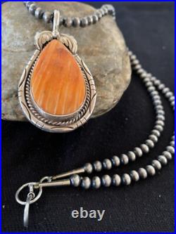 Navajo Sterling Silver Orange Spiny Oyster Pendant 20 Necklace 00325