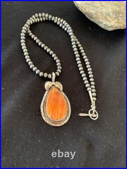 Navajo Sterling Silver Orange Spiny Oyster Pendant 20 Necklace 00325