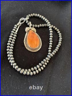 Navajo Sterling Silver Orange Spiny Oyster Pendant 20 Necklace 00325