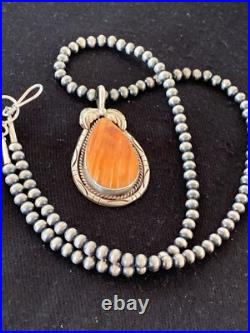 Navajo Sterling Silver Orange Spiny Oyster Pendant 20 Necklace 00325