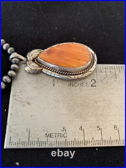 Navajo Sterling Silver Orange Spiny Oyster Pendant 20 Necklace 00325