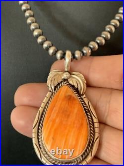 Navajo Sterling Silver Orange Spiny Oyster Pendant 20 Necklace 00325
