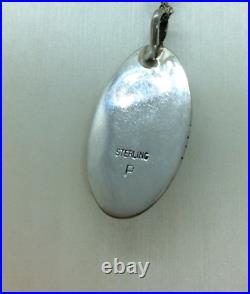 Navajo Sterling Silver Oval Turquoise Pendant Necklace Signed P Native American