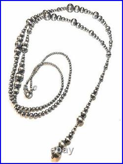 Navajo Sterling Silver Pearl Beaded Lariat Necklace