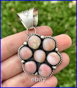 Navajo Sterling Silver Pink Conch Cluster Flower Pendant. KY