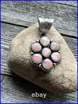 Navajo Sterling Silver Pink Conch Cluster Flower Pendant. KY