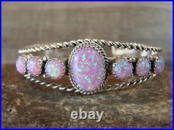 Navajo Sterling Silver Pink Opal 7 Stone Cuff Bracelet Begay