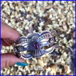 Navajo Sterling Silver & Purple Spiny Oyster Thunderbird Cuff Bracelet
