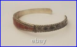 Navajo Sterling Silver & Red Coral Cuff Bracelet Signed MP Mariaplatero zise5.8