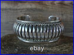 Navajo Sterling Silver Ribbed Melon 1 1/8 Cuff Bracelet by Johnson