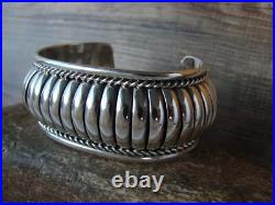 Navajo Sterling Silver Ribbed Melon 1 1/8 Cuff Bracelet by Johnson