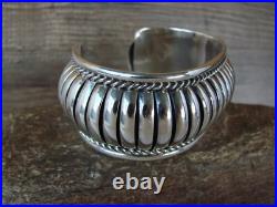 Navajo Sterling Silver Ribbed Melon 1 1/8 Cuff Bracelet by Johnson