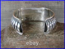 Navajo Sterling Silver Ribbed Melon 1 1/8 Cuff Bracelet by Johnson