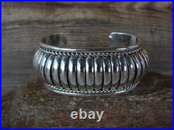 Navajo Sterling Silver Ribbed Melon 1 1/8 Cuff Bracelet by Johnson