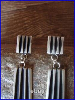 Navajo Sterling Silver Ribbed Post Earrings by Leander Tahe