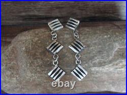 Navajo Sterling Silver Ribbed Post Earrings by Tahe