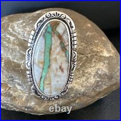 Navajo Sterling Silver Ribbon Boulder Green Turquoise Ring Size 9 16252