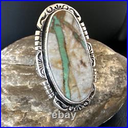 Navajo Sterling Silver Ribbon Boulder Green Turquoise Ring Size 9 16252