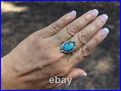 Navajo Sterling Silver Ring, Kingman Turquoise Handmade Native Am Sz 8.75US