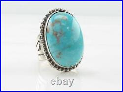 Navajo Sterling Silver Ring Turquoise Oval Blue Size 14 1/4