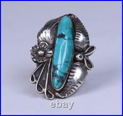 Navajo Sterling Silver Ring with Long Oval Turquoise Setting Size 6.5