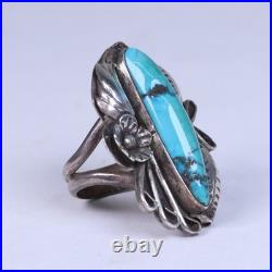 Navajo Sterling Silver Ring with Long Oval Turquoise Setting Size 6.5