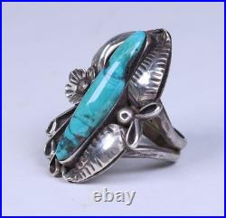 Navajo Sterling Silver Ring with Long Oval Turquoise Setting Size 6.5