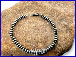 Navajo Sterling Silver Rondelles Saucer Flat Bead Bracelet 4mm 6 98946
