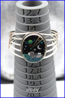 Navajo Sterling Silver Scenic Pueblo Night Sky Inlay Turquoise Planets Moon CUFF
