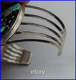 Navajo Sterling Silver Scenic Pueblo Night Sky Inlay Turquoise Planets Moon CUFF