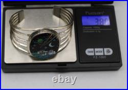 Navajo Sterling Silver Scenic Pueblo Night Sky Inlay Turquoise Planets Moon CUFF