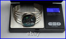 Navajo Sterling Silver Scenic Pueblo Night Sky Inlay Turquoise Planets Moon CUFF