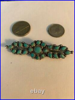 Navajo Sterling Silver Sleeping Beauty Old Pawn Petit Point Turquoise Brooch
