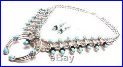 Navajo Sterling Silver Sleeping Beauty Turquoise Squash Blossom Necklace Set