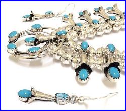 Navajo Sterling Silver Sleeping Beauty Turquoise Squash Blossom Necklace Set