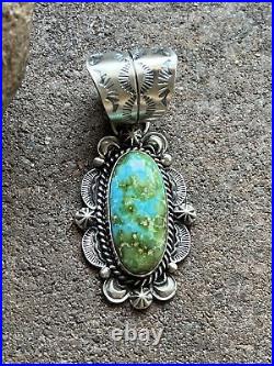 Navajo Sterling Silver Sonoran Gold Turquoise Pendant. KY