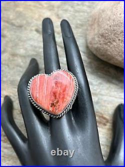 Navajo Sterling Silver Spiny Oyster Heart Ring. Size 9.5. Toadlena