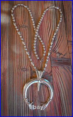 Navajo Sterling Silver Squash Blossom Naja Pendant & 30 Sterling Silver Beads