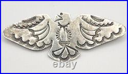 Navajo Sterling Silver Stamp Work Thunderbird Pin Native American Brooch Signed