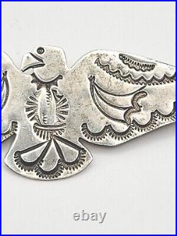 Navajo Sterling Silver Stamp Work Thunderbird Pin Native American Brooch Signed