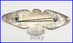 Navajo Sterling Silver Stamp Work Thunderbird Pin Native American Brooch Signed