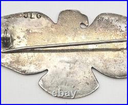 Navajo Sterling Silver Stamp Work Thunderbird Pin Native American Brooch Signed