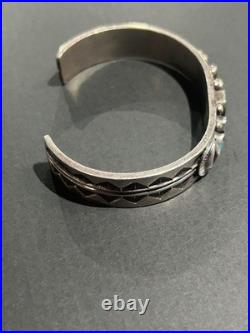 Navajo Sterling Silver Turquoise 5 Stone Stampwork Bangle Bracelet